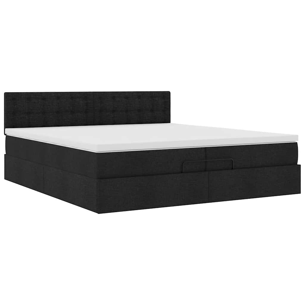 vidaXL Οθωμανικό κρεβάτι με στρώμα Μαύρο 200x200 cm Ύφασμα