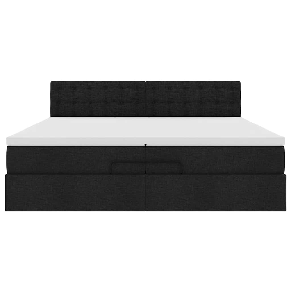 vidaXL Οθωμανικό κρεβάτι με στρώμα Μαύρο 200x200 cm Ύφασμα