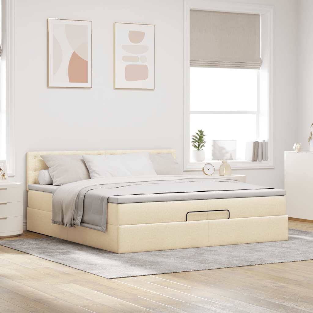 vidaXL Οθωμανικό κρεβάτι με στρώμα Cream 200x200 cm Ύφασμα