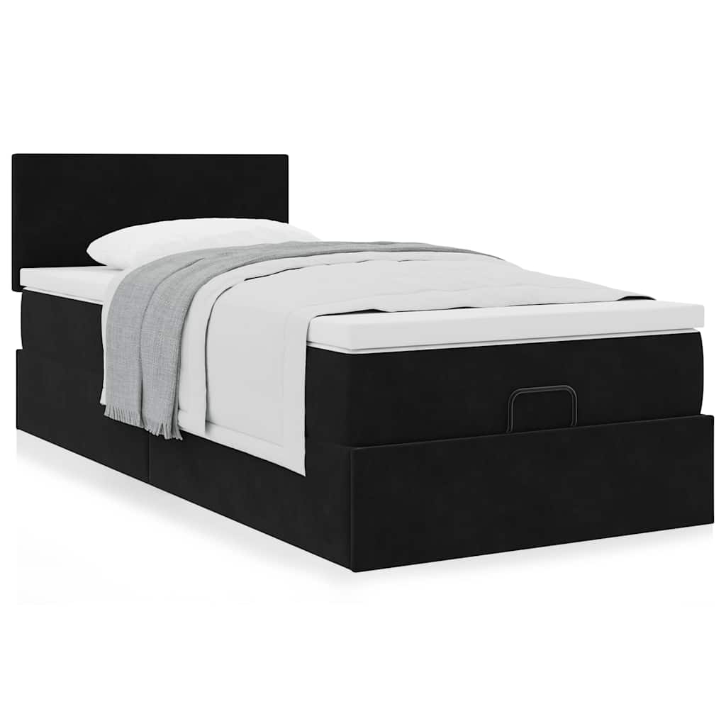 vidaXL Οθωμανικό κρεβάτι με στρώμα Μαύρο 80x200cm Velvet