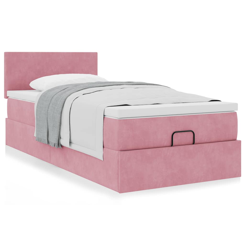 vidaXL Οθωμανικό κρεβάτι με στρώμα ροζ 90x200cm Velvet
