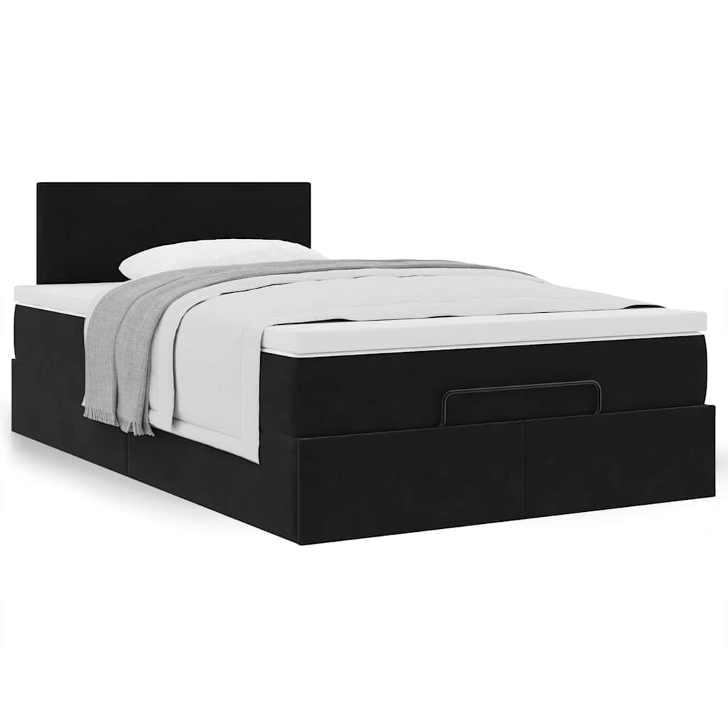 vidaXL Οθωμανικό κρεβάτι με στρώμα Μαύρο 120x190 cm Velvet