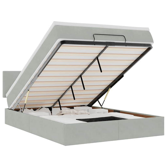 vidaXL Οθωμανικό κρεβάτι με στρώμα ανοιχτό γκρι 140x200cm Βελούδο