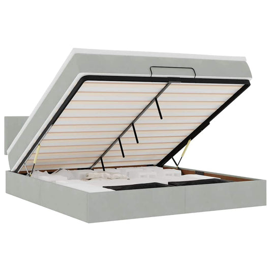 vidaXL Οθωμανικό κρεβάτι με στρώμα ανοιχτό γκρι 160x200cm Velvet