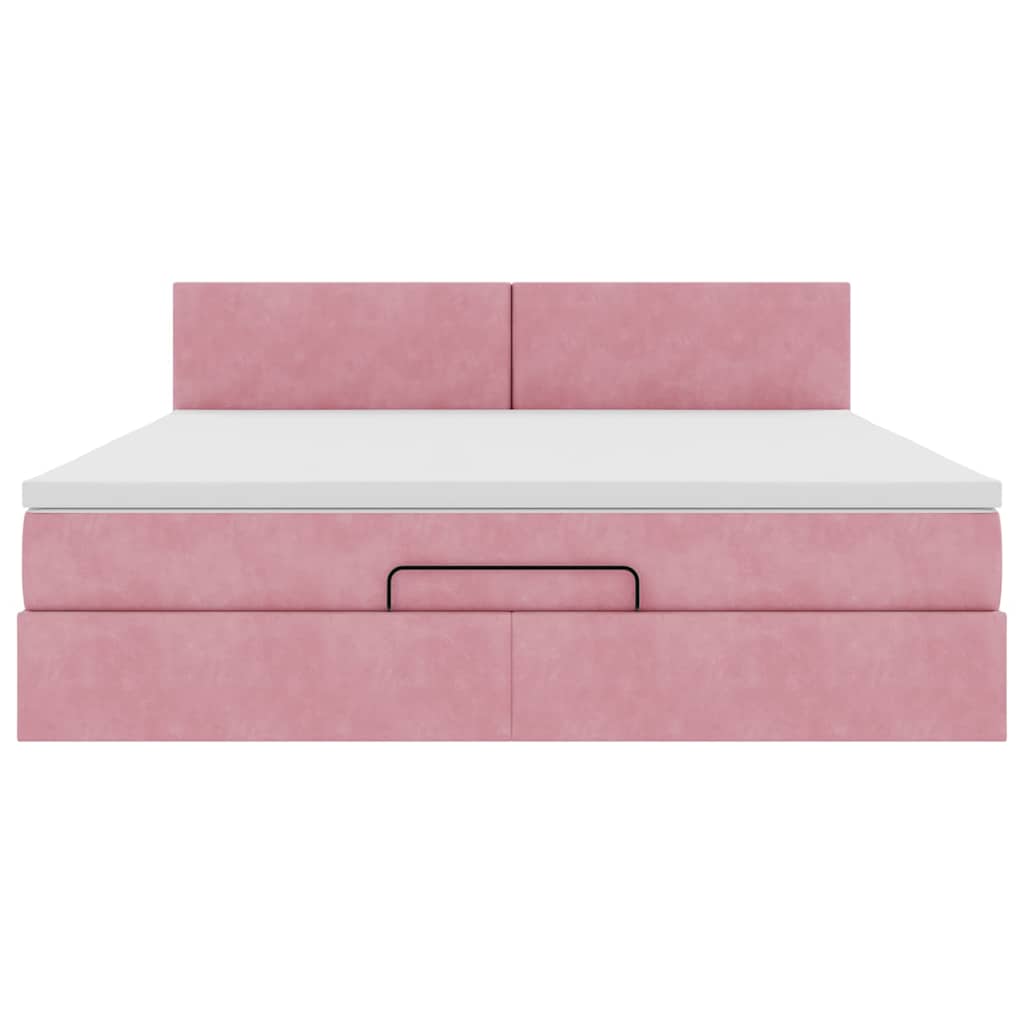 vidaXL Οθωμανικό κρεβάτι με στρώμα ροζ 160x200cm Βελούδο