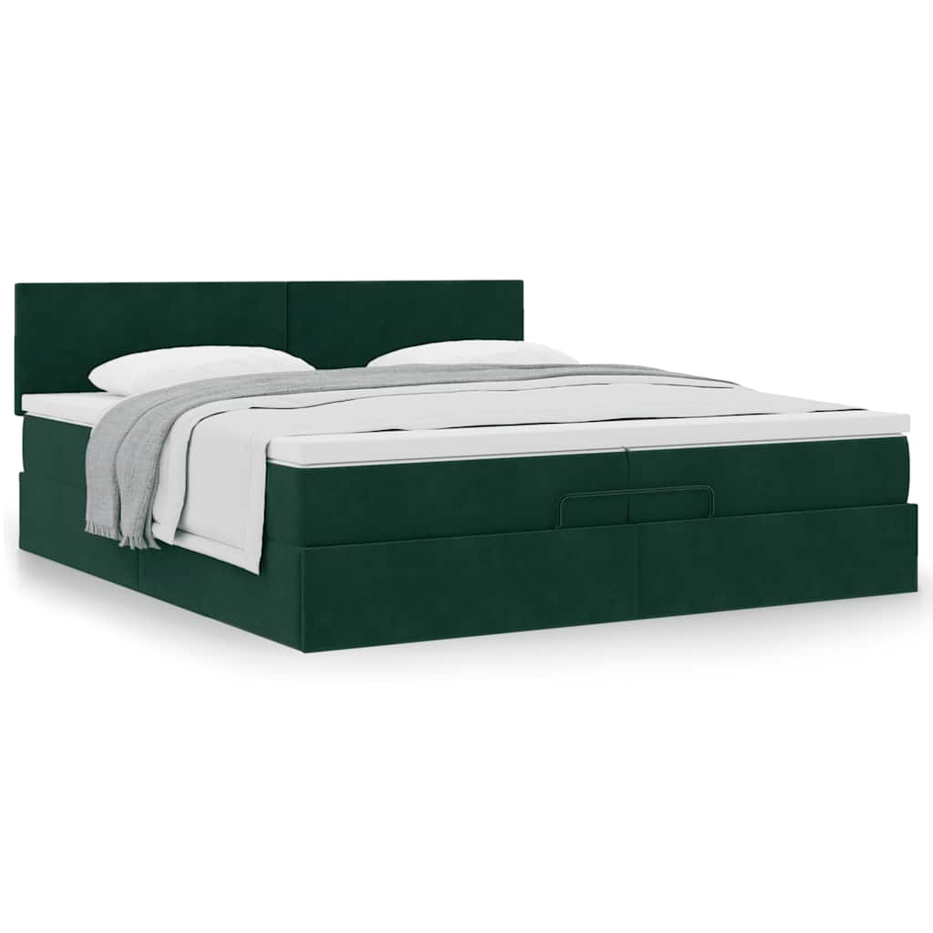 vidaXL Κρεβάτι-Μονό κρεβάτι με στρώμα Σκούρο πράσινο 200x200 εκ. Βελούδο