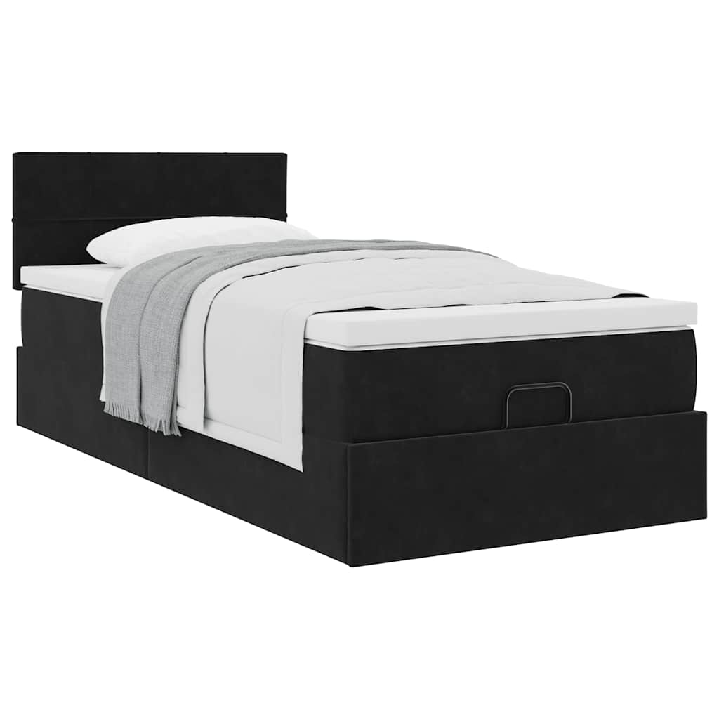 vidaXL Οθωμανικό κρεβάτι με στρώμα Μαύρο 90x190cm Velvet