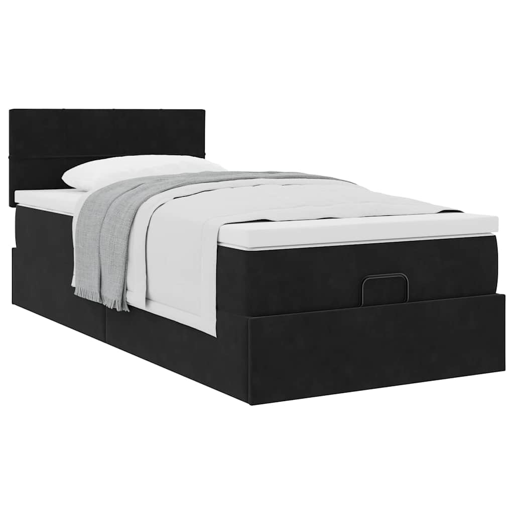 vidaXL Οθωμανικό κρεβάτι με στρώμα Μαύρο 90x200cm Velvet