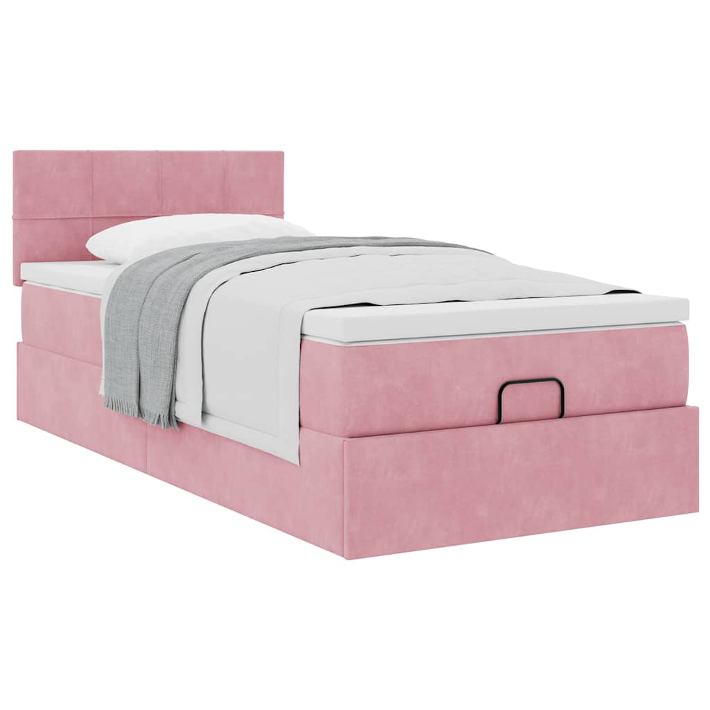 vidaXL Οθωμανικό κρεβάτι με στρώμα ροζ 90x200cm Velvet
