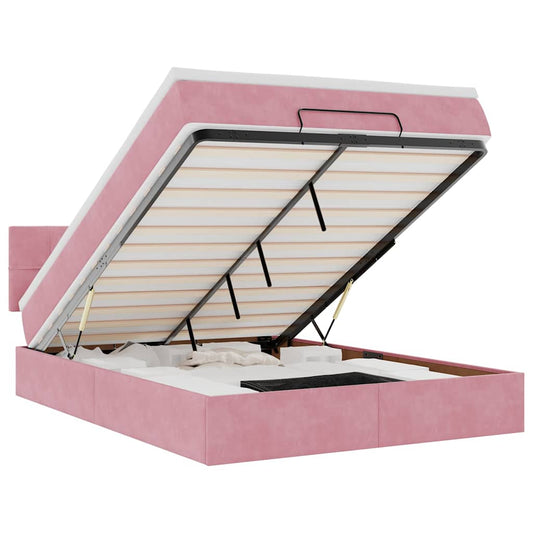 vidaXL Οθωμανικό κρεβάτι με στρώμα ροζ 140x200cm Βελούδο