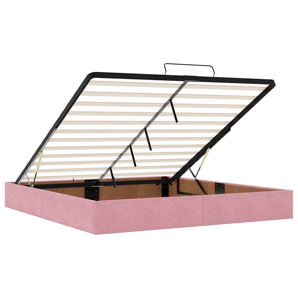 vidaXL Οθωμανικό κρεβάτι με στρώμα ροζ 160x200cm Βελούδο