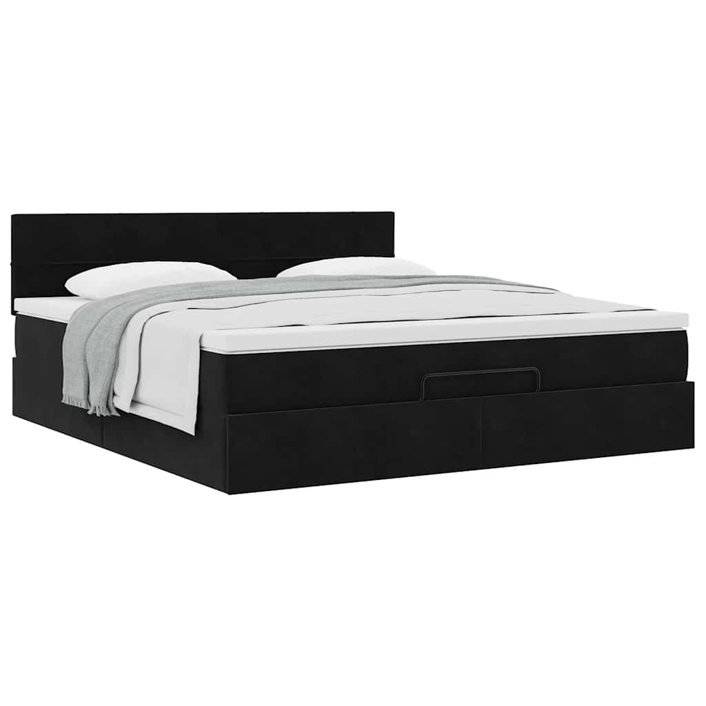 vidaXL Οθωμανικό κρεβάτι με στρώμα Μαύρο 180x200cm Velvet