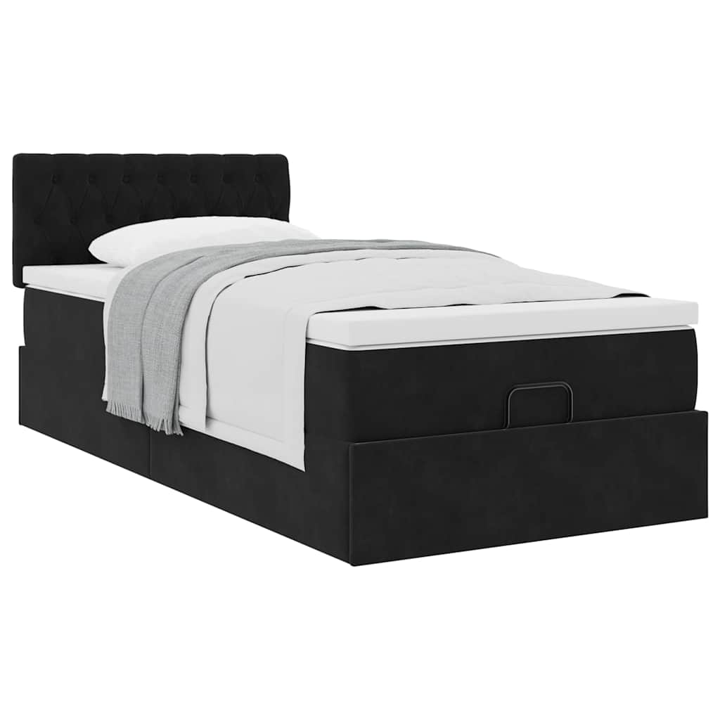 vidaXL Οθωμανικό κρεβάτι με στρώμα Μαύρο 80x200cm Velvet