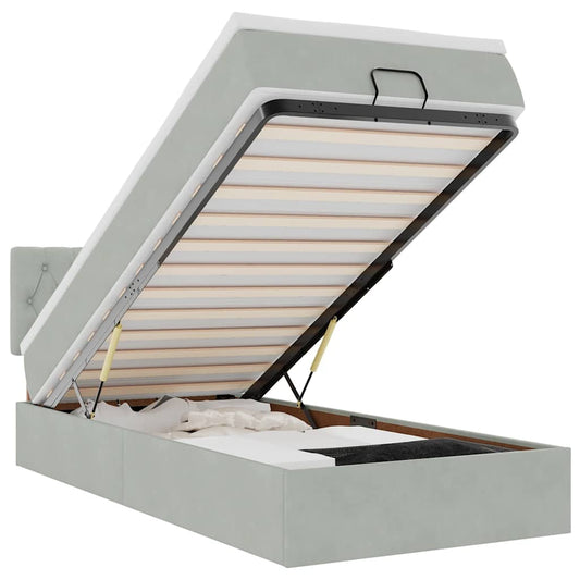 vidaXL Οθωμανικό κρεβάτι με στρώμα ανοιχτό γκρι 90x200cm Velvet