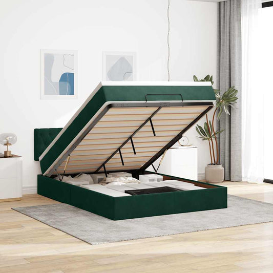 vidaXL Κρεβάτι-Μονό κρεβάτι με στρώμα Σκούρο πράσινο 140x190 εκ. Βελούδο