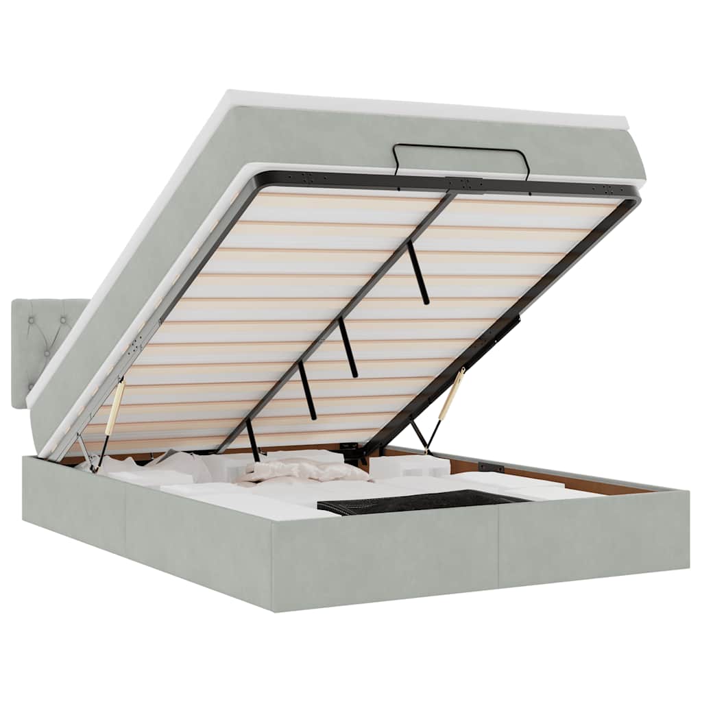 vidaXL Οθωμανικό κρεβάτι με στρώμα ανοιχτό γκρι 140x200cm Βελούδο