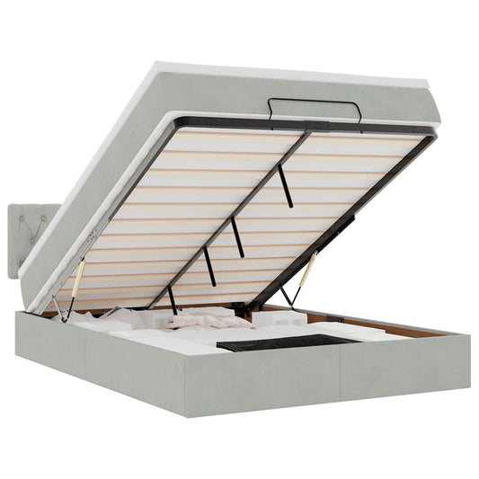 vidaXL Οθωμανικό κρεβάτι με στρώμα ανοιχτό γκρι 140x200cm Βελούδο