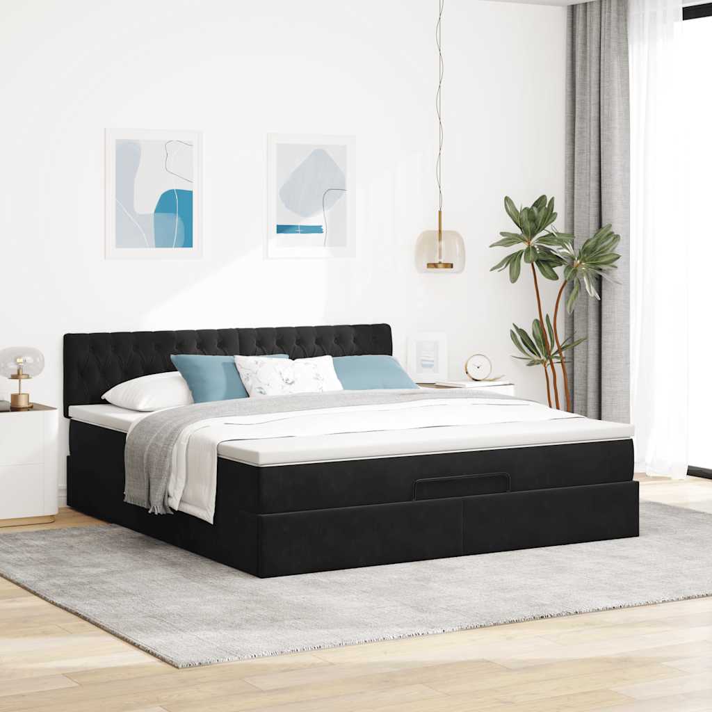 vidaXL Οθωμανικό κρεβάτι με στρώμα Μαύρο 160x200cm Velvet