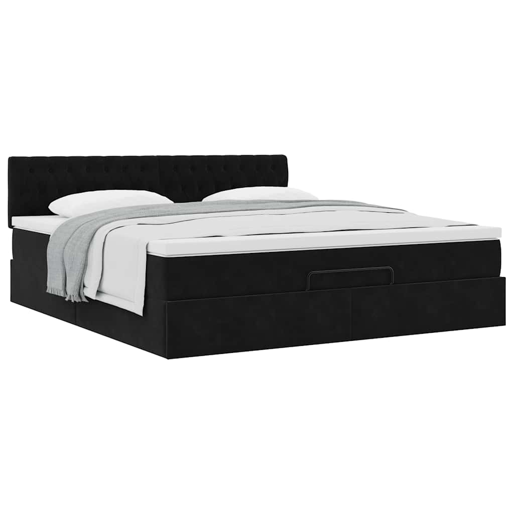 vidaXL Οθωμανικό κρεβάτι με στρώμα Μαύρο 160x200cm Velvet