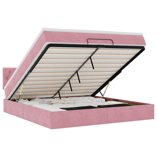 vidaXL Οθωμανικό κρεβάτι με στρώμα ροζ 180x200cm Velvet