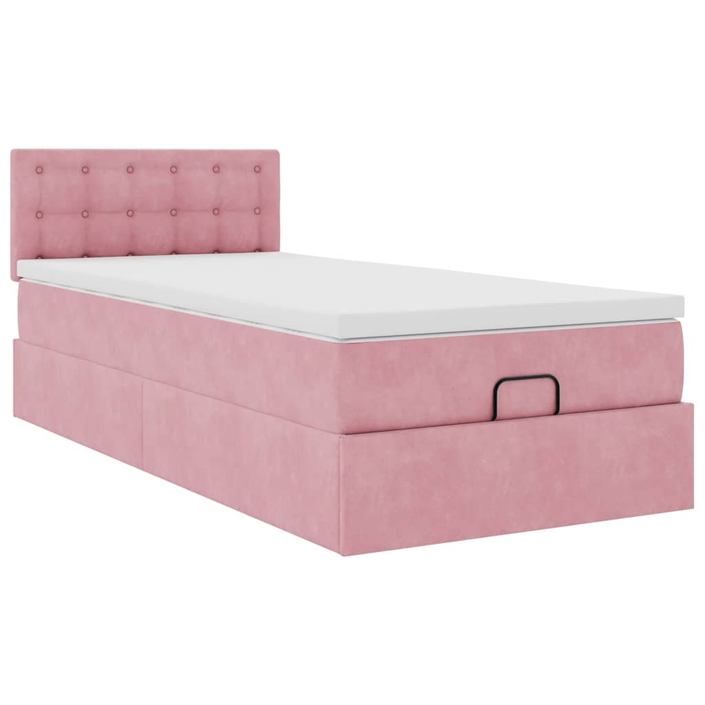 vidaXL Οθωμανικό κρεβάτι με στρώμα ροζ 80x200cm Velvet