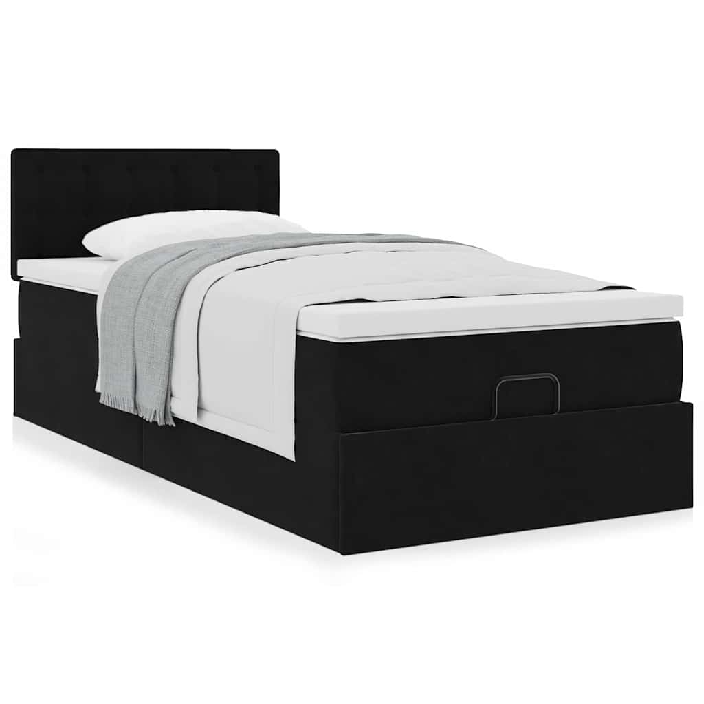 vidaXL Οθωμανικό κρεβάτι με στρώμα Μαύρο 90x190cm Velvet