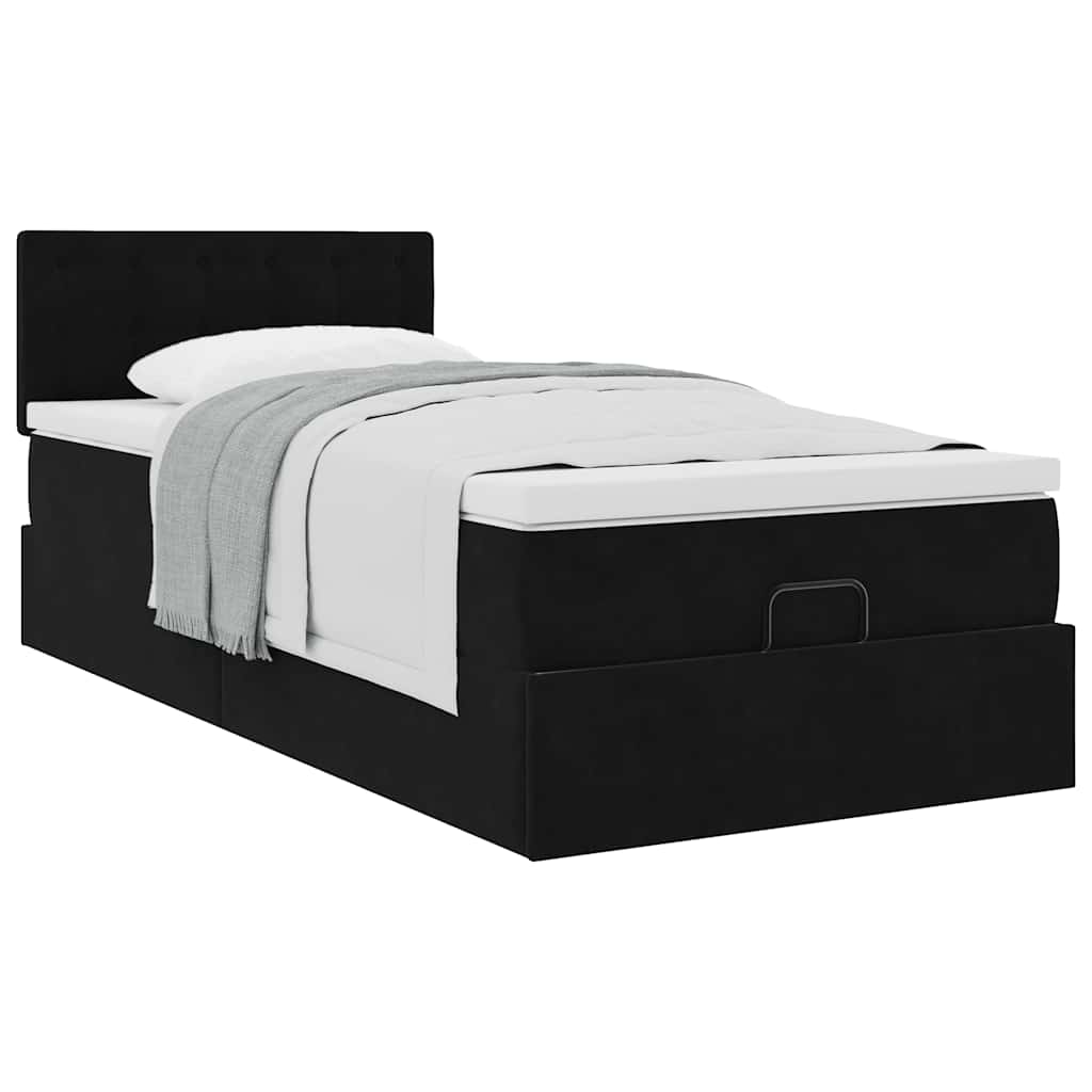 vidaXL Οθωμανικό κρεβάτι με στρώμα Μαύρο 90x190cm Velvet
