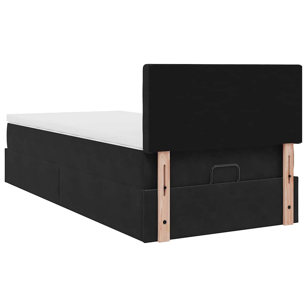 vidaXL Οθωμανικό κρεβάτι με στρώμα Μαύρο 90x200cm Velvet