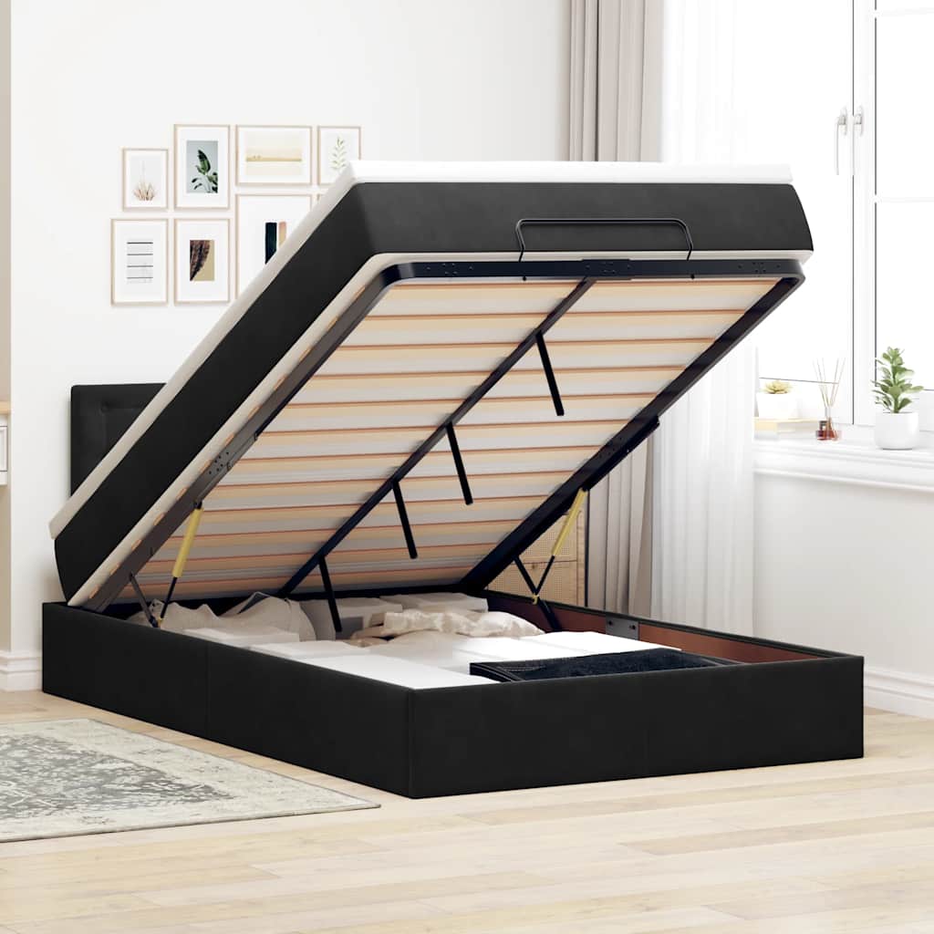 vidaXL Οθωμανικό κρεβάτι με στρώμα Μαύρο 120x190 cm Velvet