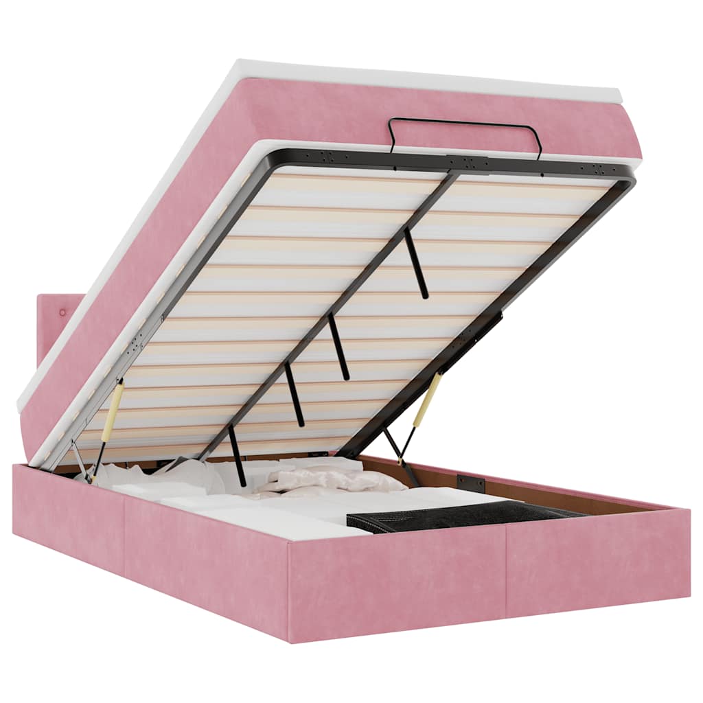 vidaXL Οθωμανικό κρεβάτι με στρώμα ροζ 120x190 cm Velvet