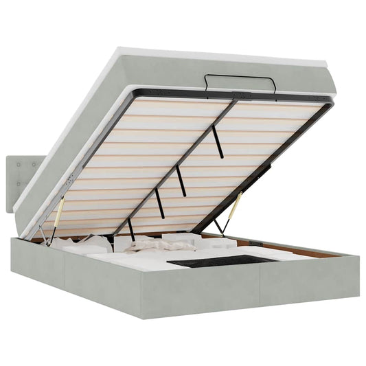 vidaXL Οθωμανικό κρεβάτι με στρώμα ανοιχτό γκρι 140x200cm Βελούδο