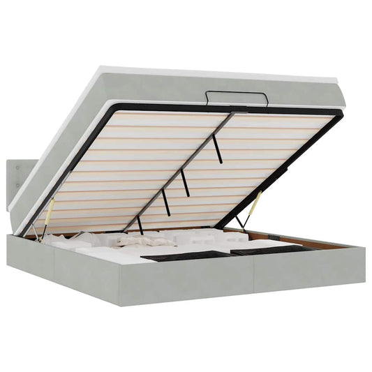 vidaXL Οθωμανικό κρεβάτι με στρώμα ανοιχτό γκρι 160x200cm Velvet