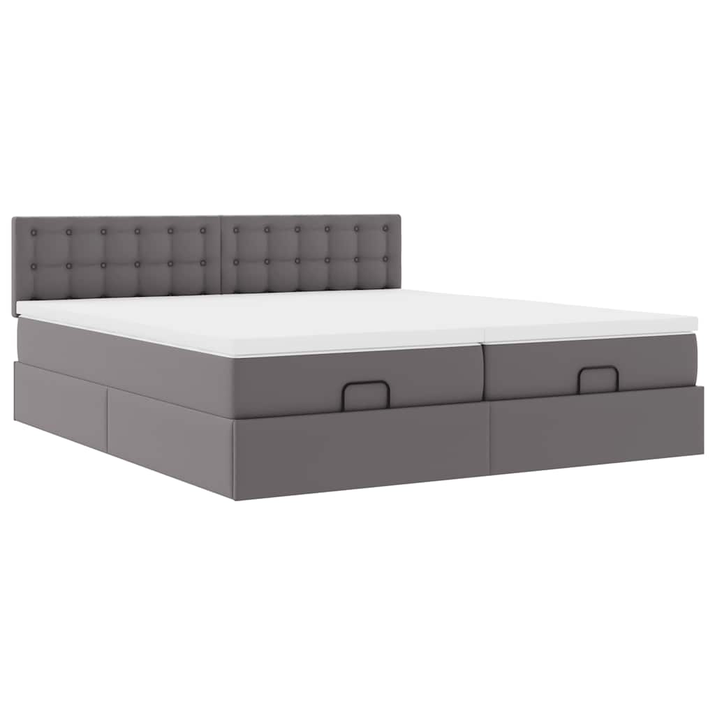 vidaXL Οθωμανικό κρεβάτι με στρώματα Γκρι 160x200cm Faux Leather