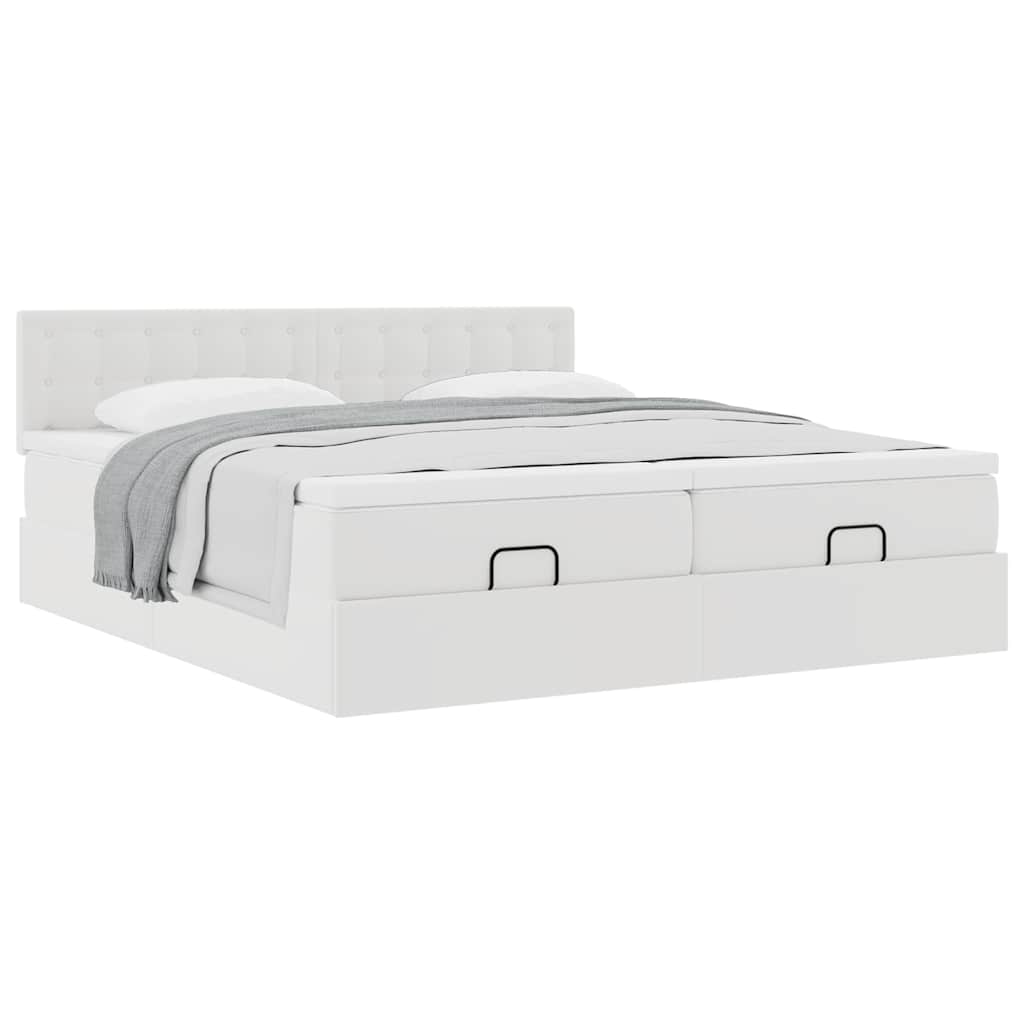 vidaXL Οθωμανικό κρεβάτι με στρώματα Λευκό 180x200cm Faux Leather