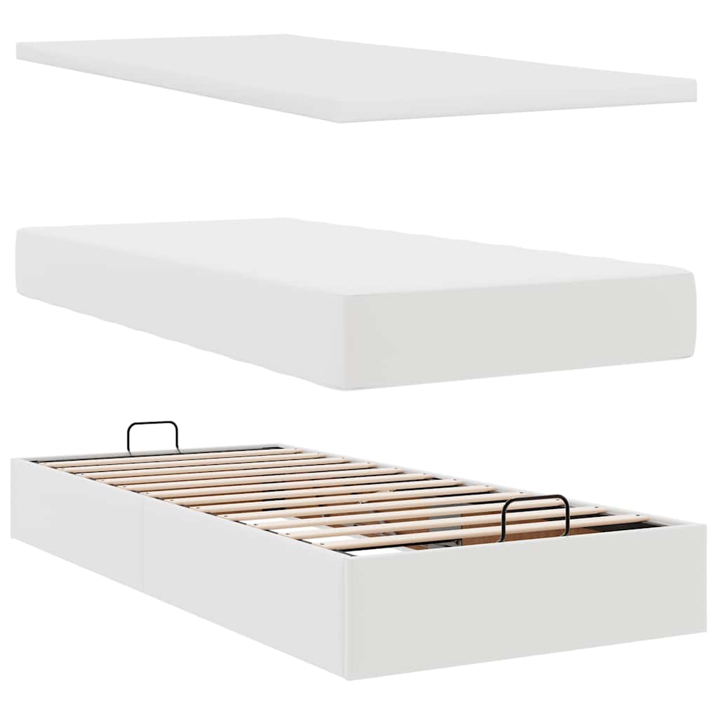 vidaXL Οθωμανικό κρεβάτι με στρώματα Λευκό 180x200cm Faux Leather