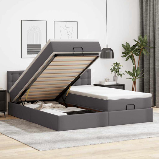 vidaXL Οθωμανικό Κρεβάτι με Στρώματα Γκρι 180x200cm Faux Leather