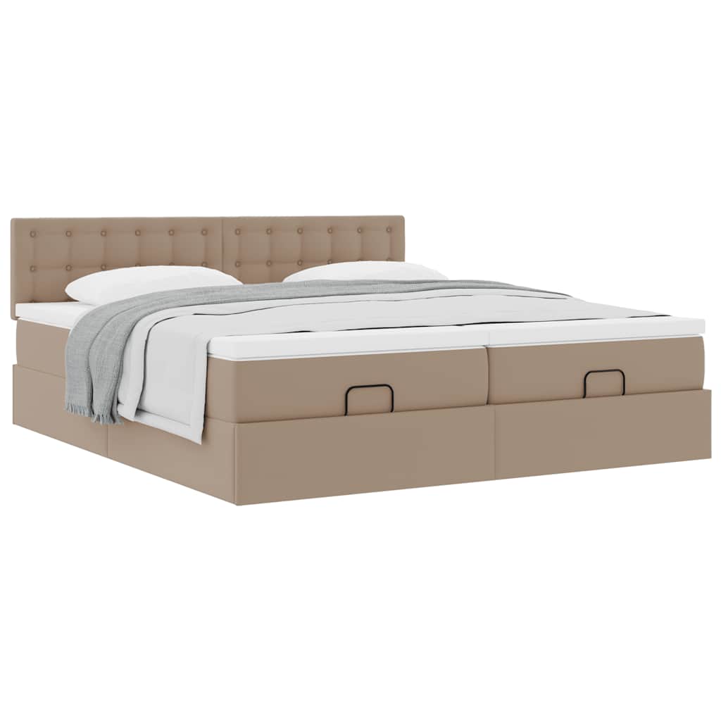 vidaXL Οθωμανικό κρεβάτι με στρώματα Cappucino 180x200cm Faux Leather