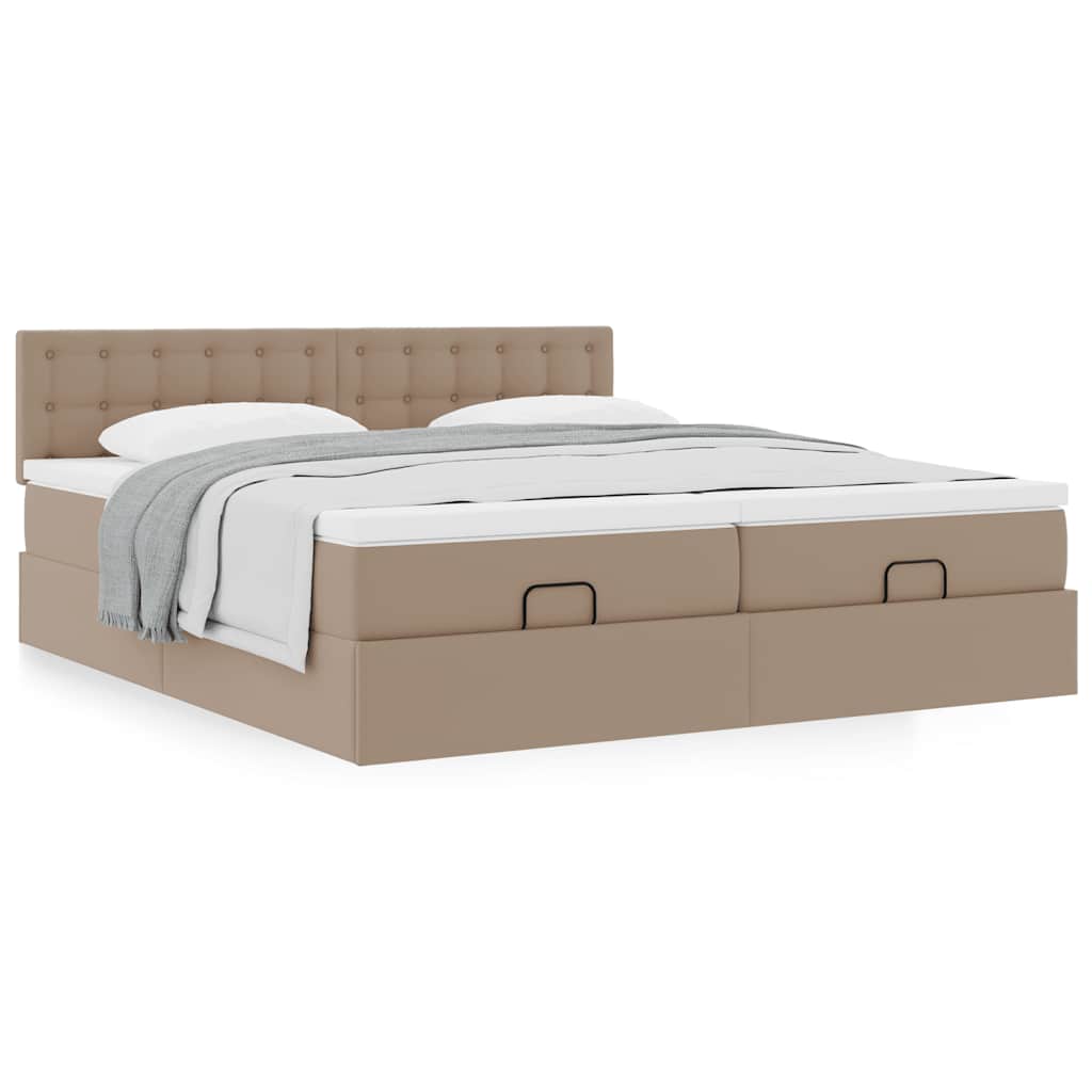 vidaXL Οθωμανικό κρεβάτι με στρώματα Cappucino 200x200cm Faux Leather
