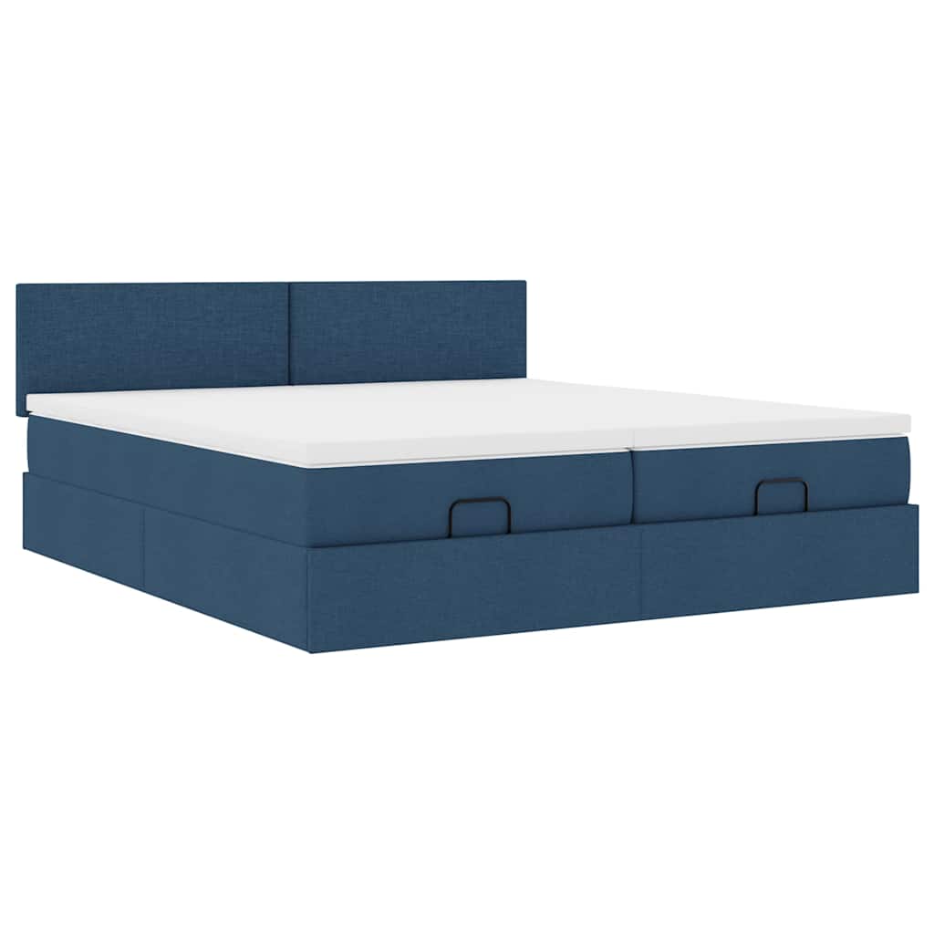 vidaXL Οθωμανικό κρεβάτι με στρώματα μπλε 160x200cm ύφασμα
