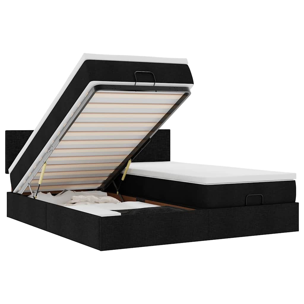 vidaXL Οθωμανικό κρεβάτι με στρώματα Μαύρο 180x200cm Ύφασμα