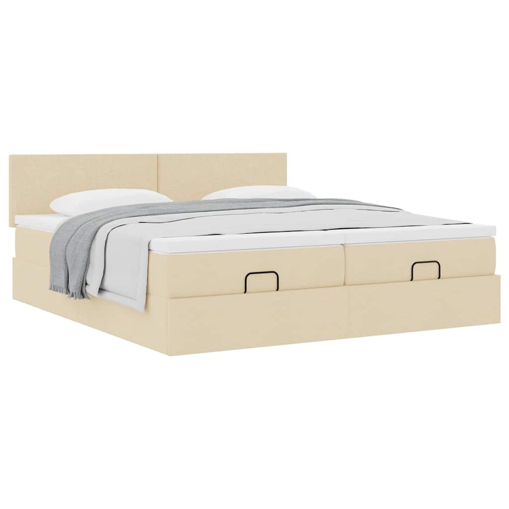 vidaXL Οθωμανικό κρεβάτι με στρώματα Κρέμα 180x200cm ύφασμα