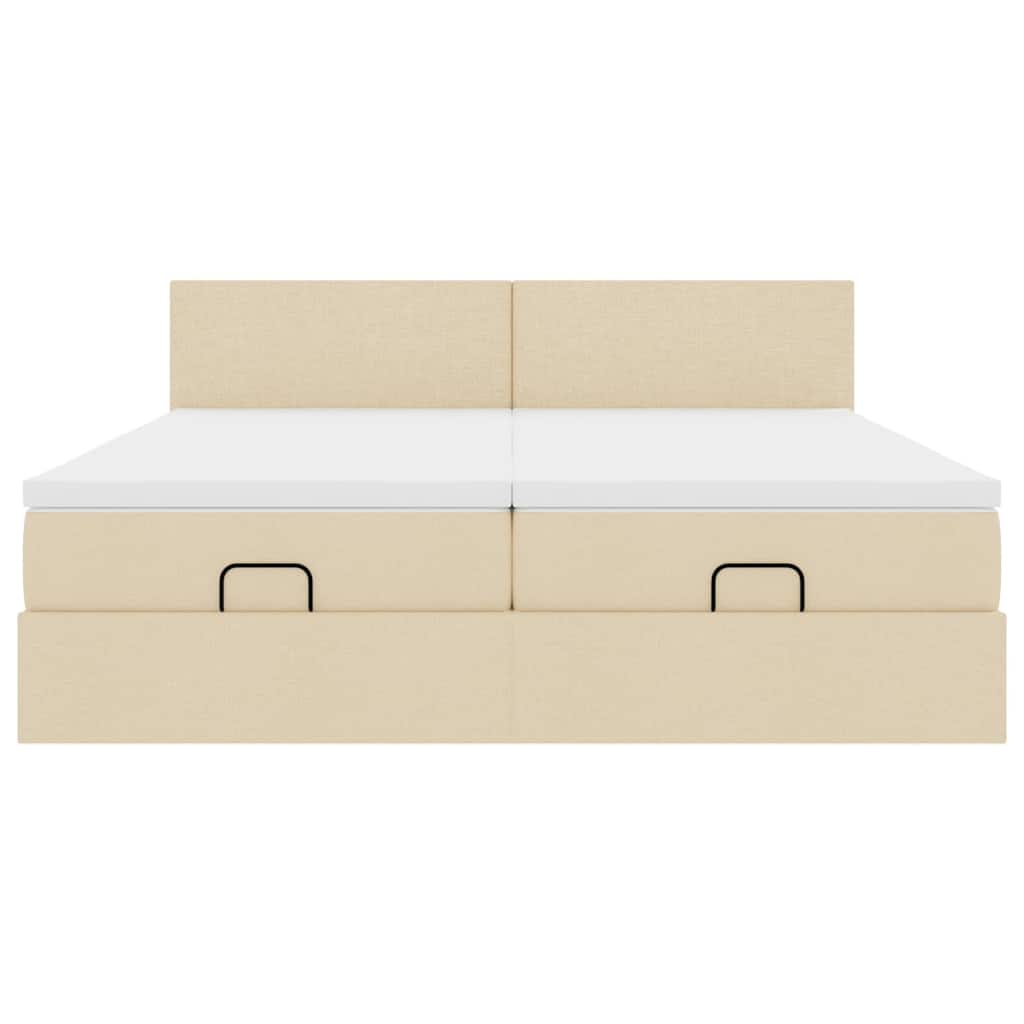 vidaXL Οθωμανικό κρεβάτι με στρώματα Κρέμα 180x200cm ύφασμα