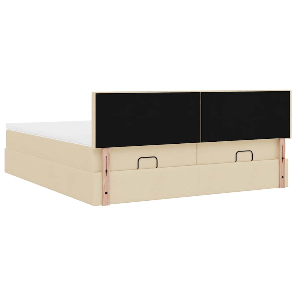 vidaXL Οθωμανικό κρεβάτι με στρώματα Κρέμα 180x200cm ύφασμα