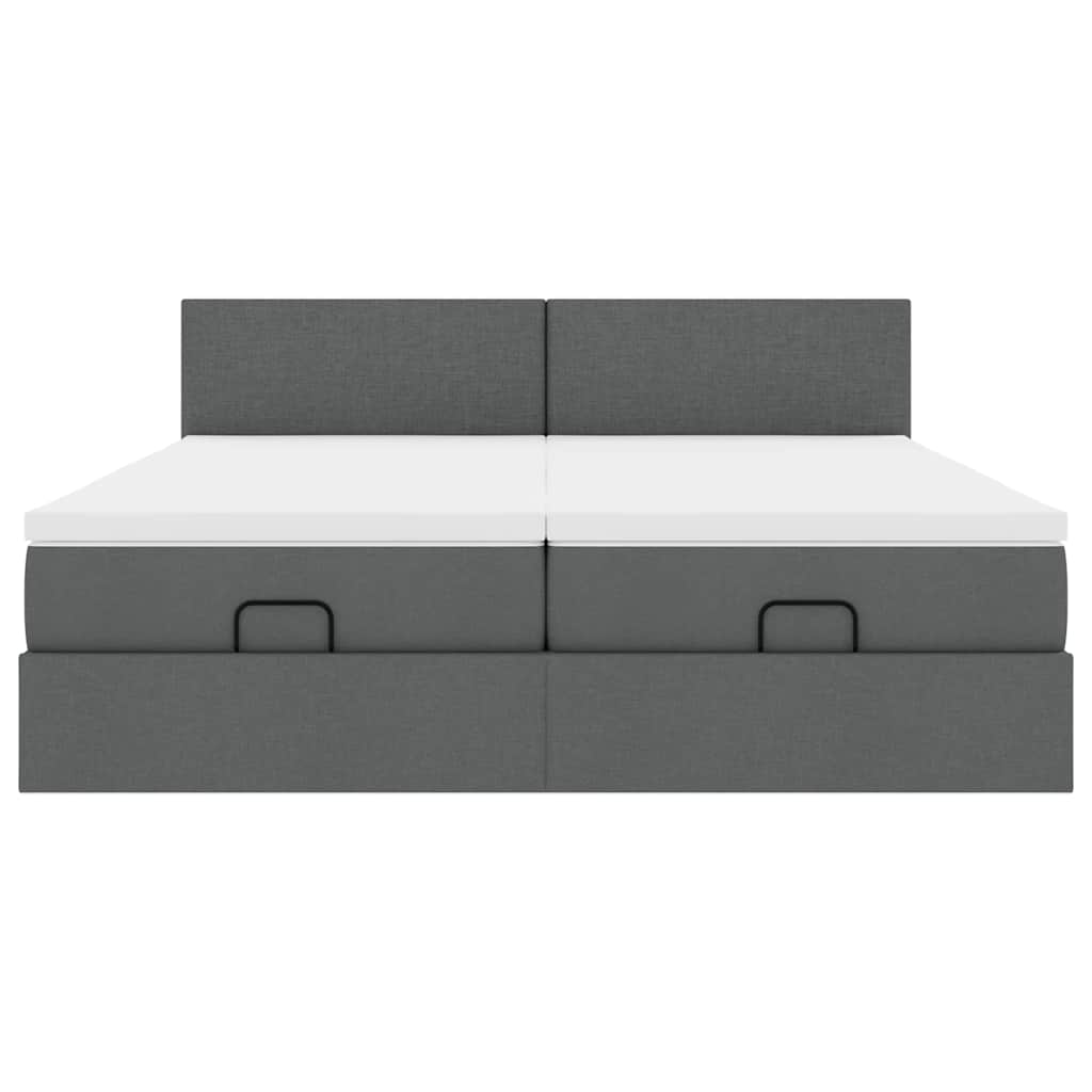 vidaXL Οθωμανικό κρεβάτι με στρώματα Σκούρο γκρι 200x200cm ύφασμα