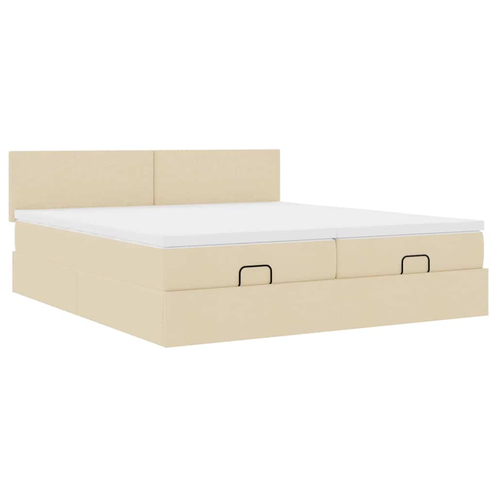 vidaXL Οθωμανικό Κρεβάτι με Στρώματα Κρέμα 200x200cm Ύφασμα