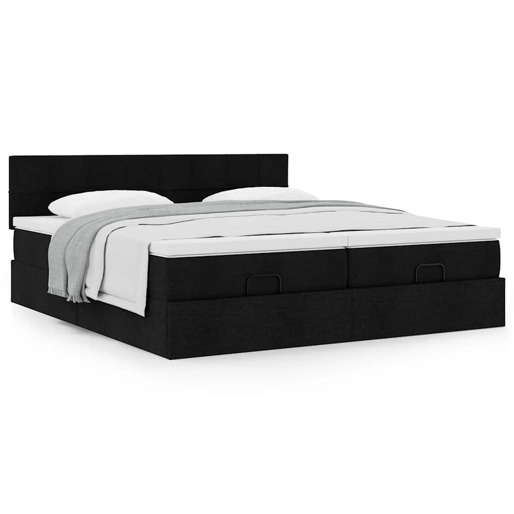 vidaXL Οθωμανικό κρεβάτι με στρώματα Μαύρο 160x200cm Ύφασμα