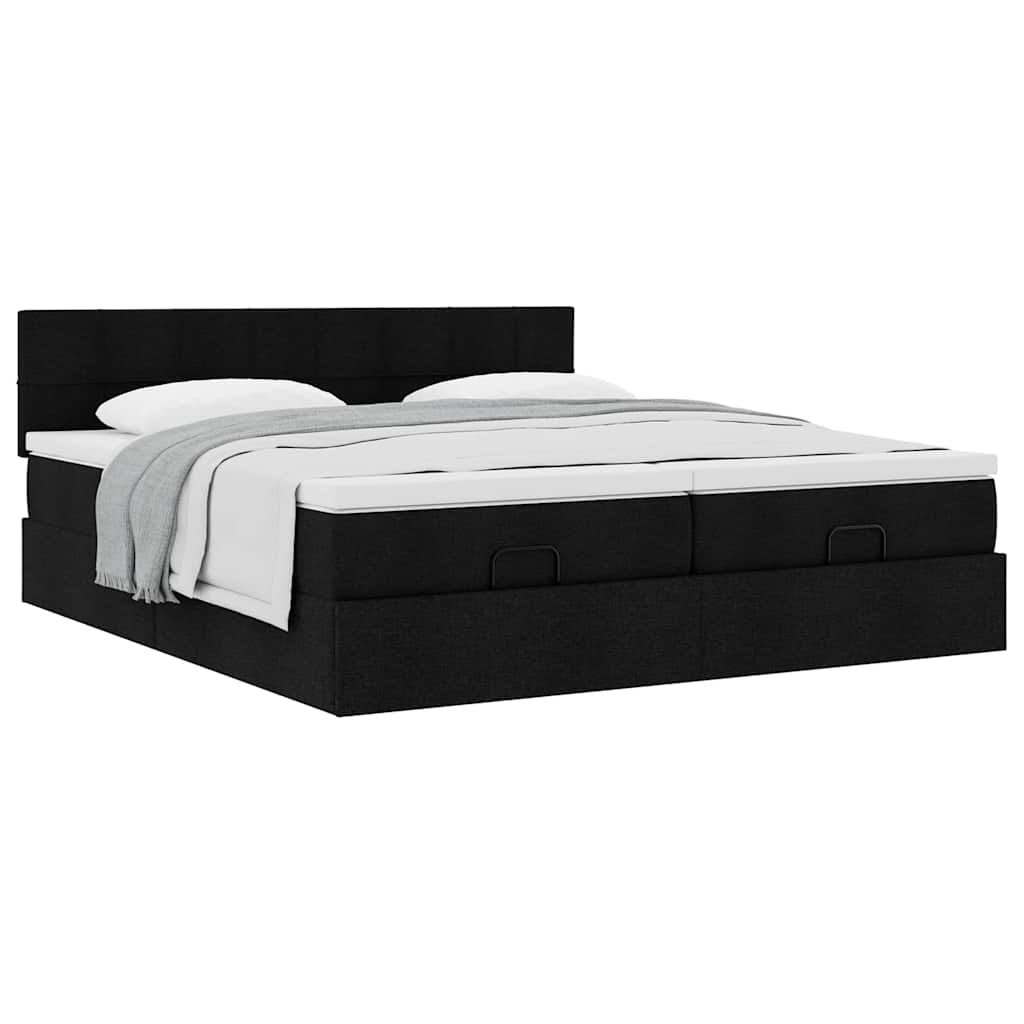 vidaXL Οθωμανικό κρεβάτι με στρώματα Μαύρο 180x200cm Ύφασμα