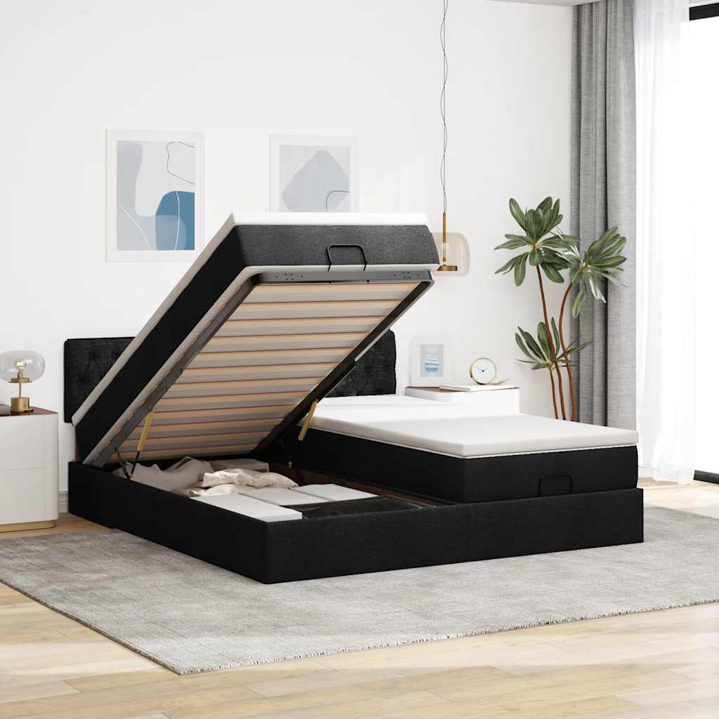 vidaXL Οθωμανικό κρεβάτι με στρώματα Μαύρο 160x200cm Ύφασμα