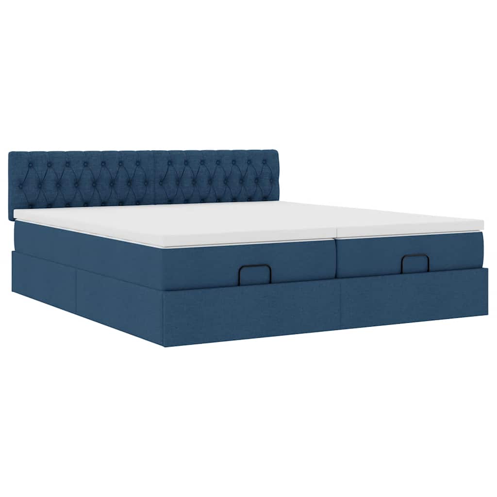 vidaXL Οθωμανικό κρεβάτι με στρώματα μπλε 160x200cm ύφασμα