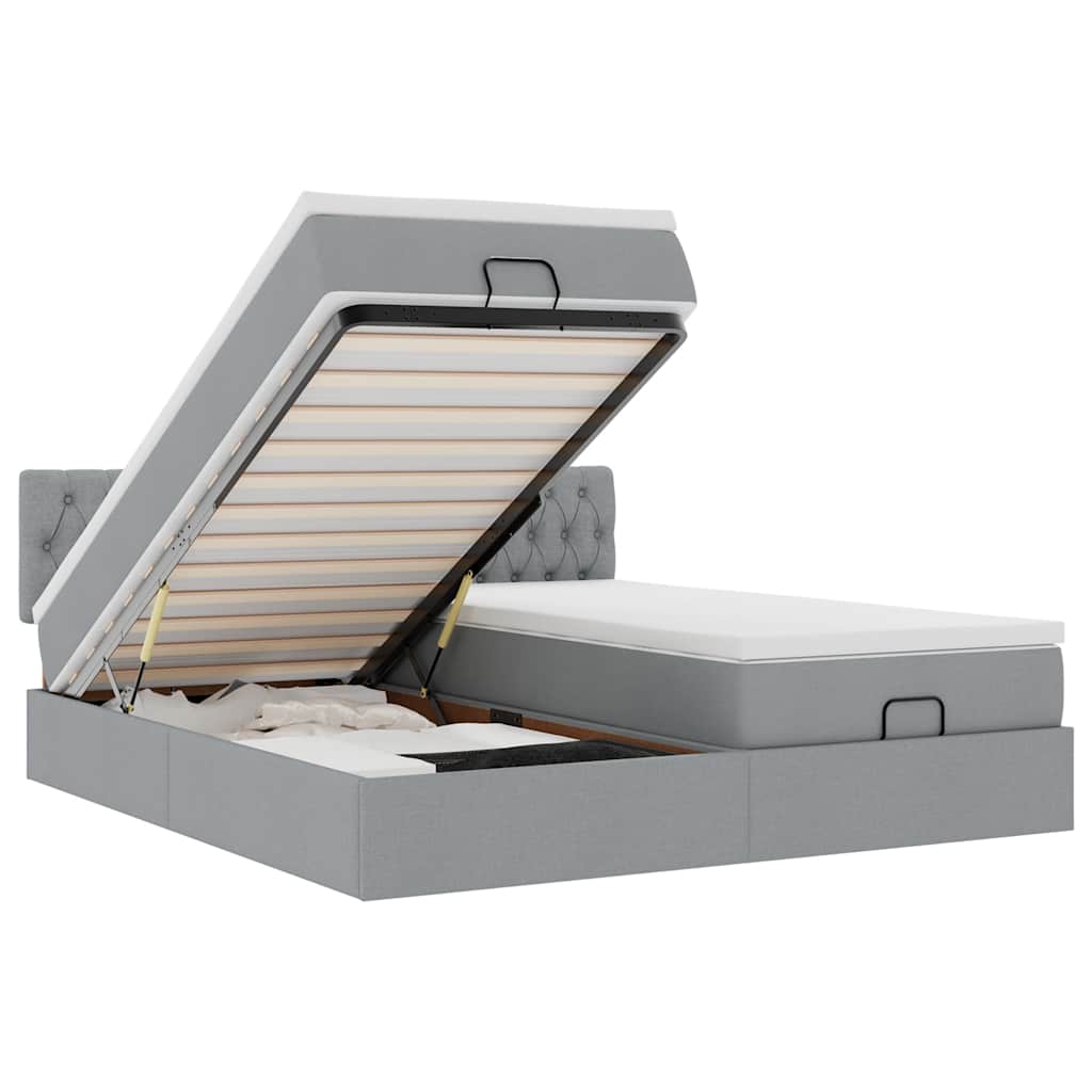 vidaXL Οθωμανικό κρεβάτι με στρώματα ανοιχτό γκρι 180x200cm ύφασμα